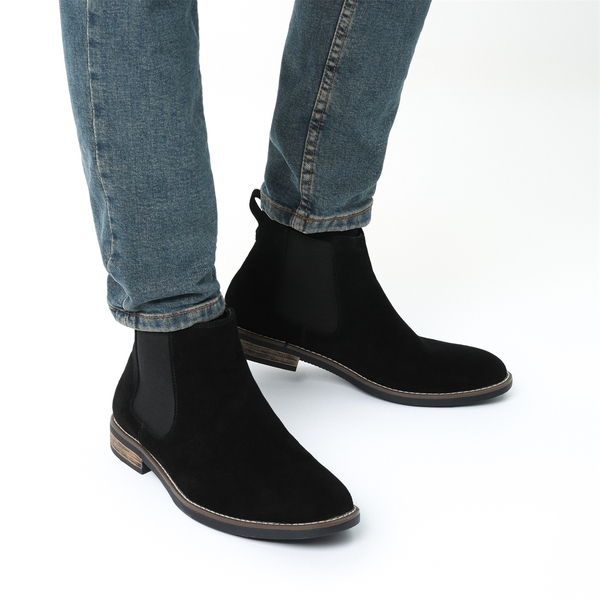 Men's Timeless Suede Leather Chelsea Boots - BLACK - 7